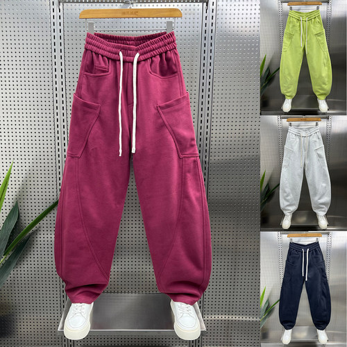 2026春秋新款潮流加绒休闲裤男宽松直筒大口袋弯刀裤痞帅百搭长裤