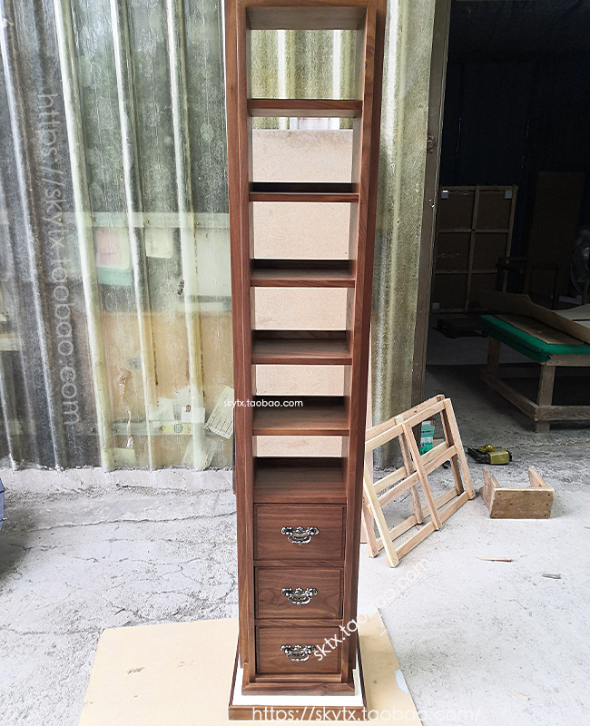实木CD柜复古黑胡桃木音响支架立式cd架功放机柜带抽屉时尚展示架