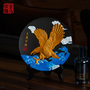 金乌炭雕大展宏图办公室书房家居装 饰活性炭摆件创意开业商务礼品