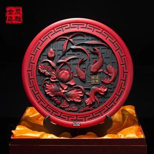 金乌炭雕连年有余新中式 饰品摆件高档乔迁新居新房礼品 客厅家居装