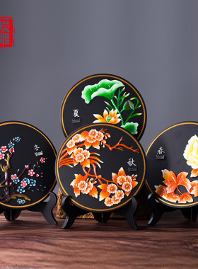 金乌炭雕装饰电视柜摆件春夏秋冬