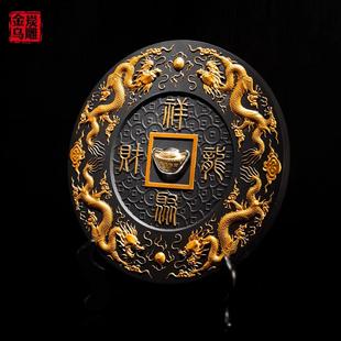金乌炭雕祥龙聚财足金元 饰品招财摆件创意礼品 宝办公室书房玄关装