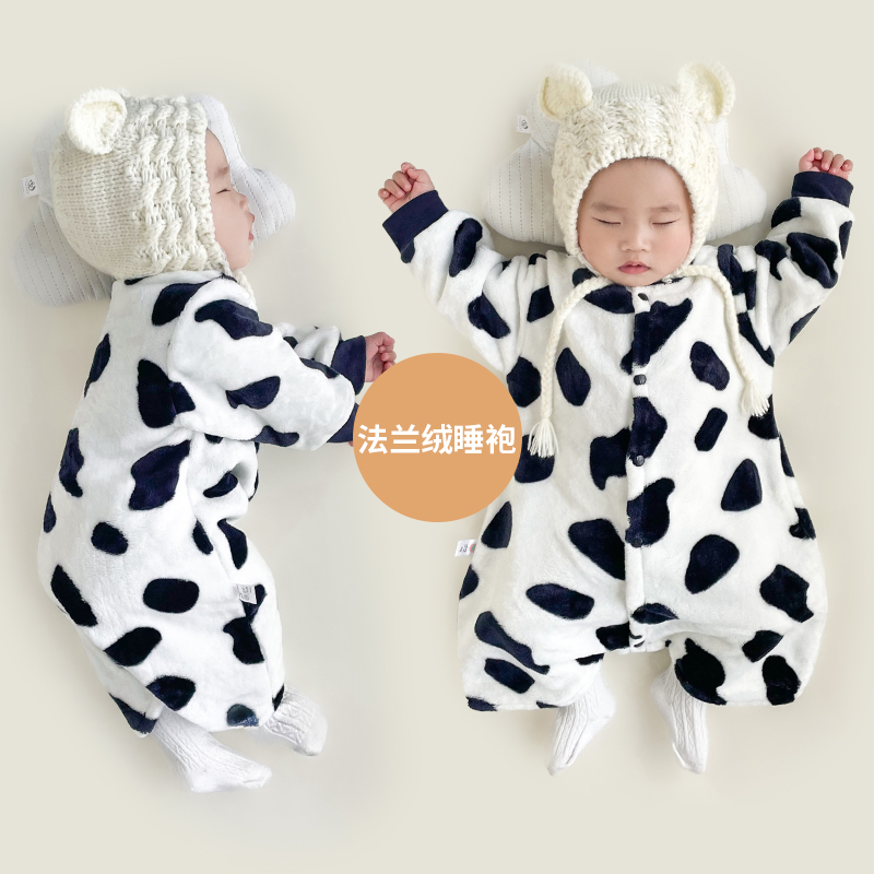 婴儿睡衣法兰绒春秋冬防踢护肚