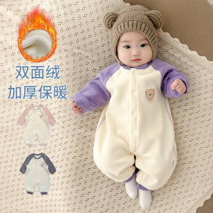 婴儿保暖连体衣春秋冬季 加绒婴幼儿衣服新生儿宝宝睡衣外出服冬装
