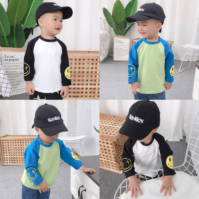 宝宝长袖t恤打底衫男童春秋季插肩小童婴儿纯棉薄款上衣体恤秋装