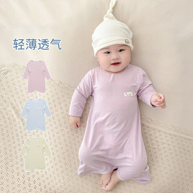 婴儿睡袋莫代尔长袖薄款宝宝睡衣图片