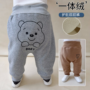 宝宝加绒裤子秋冬款洋气外穿婴儿大pp裤加厚一体绒高腰护肚屁屁裤