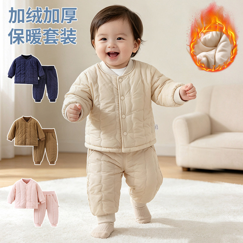 婴儿棉服套装秋冬季宝宝保暖加厚加绒分体夹棉衣服棉衣棉裤外出服