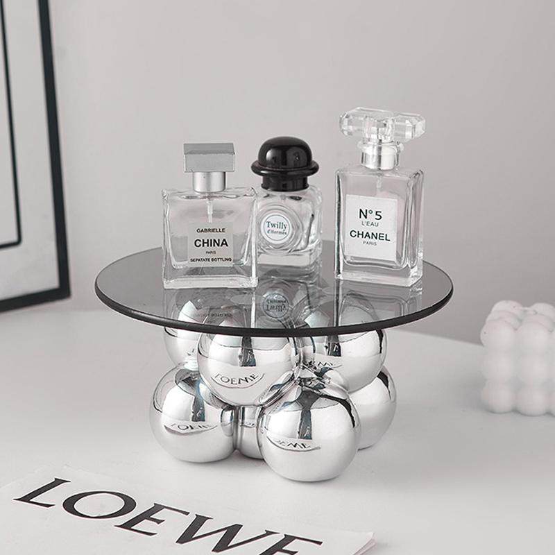 现代北欧香薰蜡烛香水玻璃托盘置物展示架卧室梳妆台桌面装饰摆件