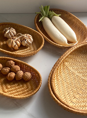 天然烟熏竹编椭圆晾晒展示收纳筐