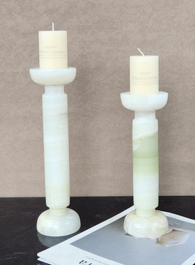 天然玉石圆柱蜡烛台别墅客厅摆件