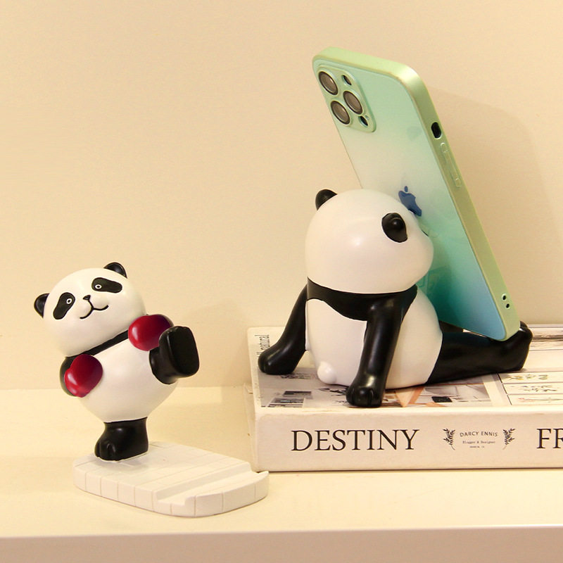 创意可爱熊猫手机支架家居客厅电视柜桌面装饰品办公室工位小摆件