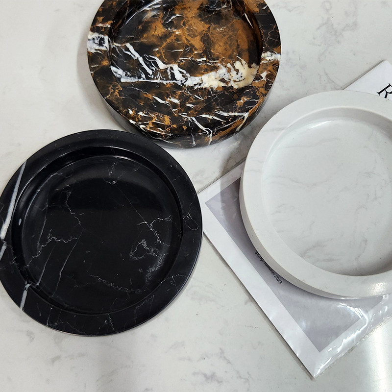 现代轻奢天然大理石绿植花盘摆件