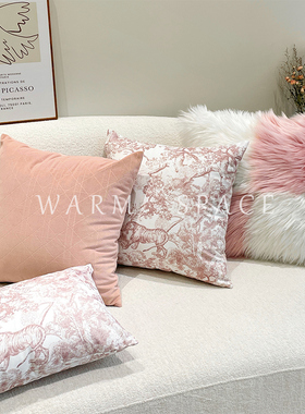 新款朱伊纹藕粉轻奢抱枕沙发卧室靠垫客厅床头毛绒汽车靠枕含芯布