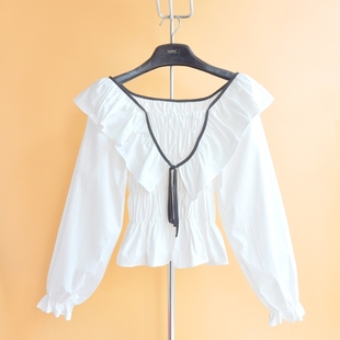 春装女士衬衫2023新品 甜美荷叶边纯棉修身显瘦韩服衬衣休闲上衣