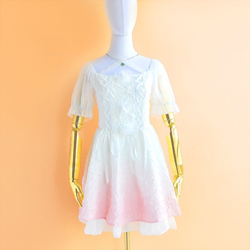 韩版系带蓬蓬裙甜美公主裙夏季新 2024A字裙显瘦连衣裙方领花苞裙