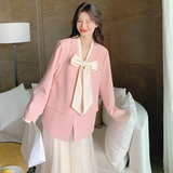 甜美知性粉色蝴蝶结西装上衣女春秋2025新款绝美超好看半身裙，女装西装，2C007