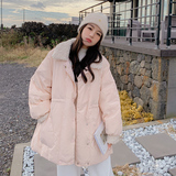 现货粉色羊羔毛拼接羽绒服2387-短P225-K328，女装羽绒服，2C007