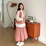 小个子粉色衬衫连衣裙马甲套装女2025春季新款设计感温柔风两件套，女装套装/套裙，2C007