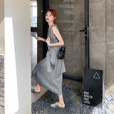 灰色假两件无袖连衣裙女2025夏季新款法式设计感休闲气质背心长裙，女装连衣裙，2C007