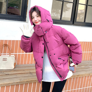 玫粉色甜美减龄白鸭绒羽绒服短外套女冬新款小个子休闲加厚面包服图片