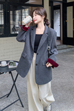 灰色韩系毛呢西装外套女2025冬季新款宽松休闲淡人穿搭炸街西服潮，女装毛呢外套，2C007