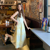 法式温柔风木耳边无袖背心连衣裙女夏2025新款奶黄色独特绝气，女装连衣裙，2C007