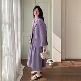 学院风紫色灯芯绒套装裙女2025春季新款气质休闲西装半身裙两件套，女装套装/套裙，2C007