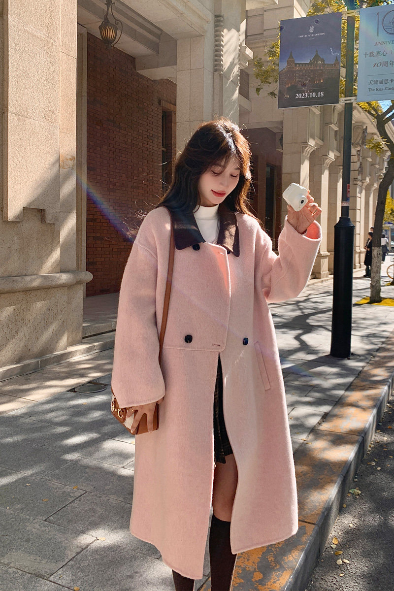 现货2025冬季新款粉色毛呢外套2397-P185-K268,女装毛呢外套,2C007