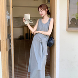 灰色假两件无袖连衣裙女2025夏季新款法式设计感休闲气质背心长裙，女装连衣裙，2C007