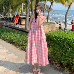 现货 设计感粉色格子连衣裙 756-P120-K178图片