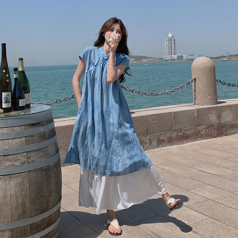 新中式禅意改良旗袍裙女夏季清冷感2025新款国风连衣裙,女装连衣裙,2C007