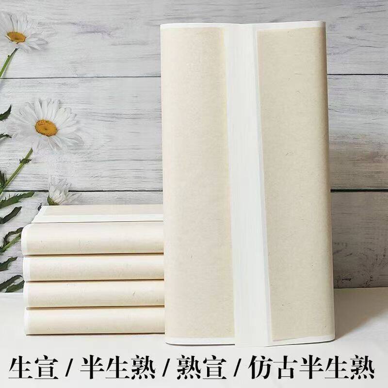 加厚四尺宣纸半生半熟毛笔字书法作品纸生宣国画仿古色宣纸毛边纸