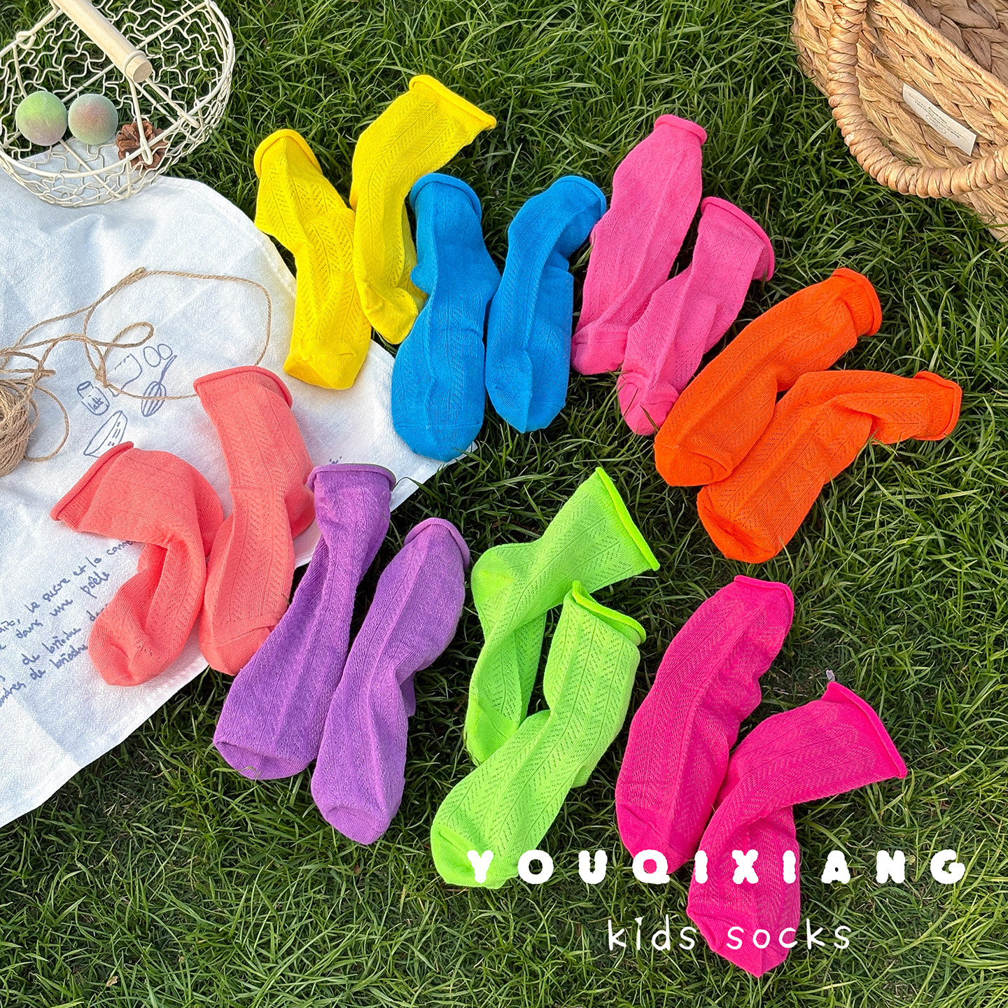 儿童糖果色袜子夏季薄款男童女童多巴胺彩色网眼袜宝宝夏天中筒袜