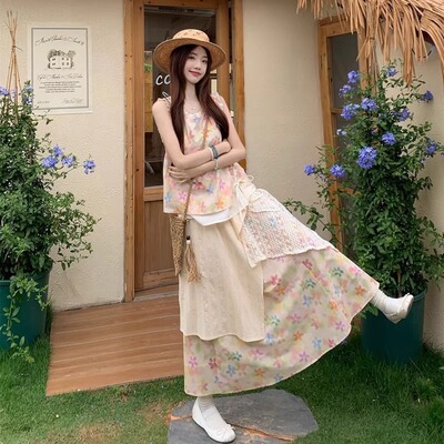 多巴胺少女感甜美海边度假碎花裙