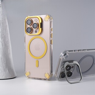 金属镜头支架手机壳适用苹果17ProMax/Air/16/15/14Plus/13/12磁吸保护壳高清透明配套镜头保护膜气囊防摔