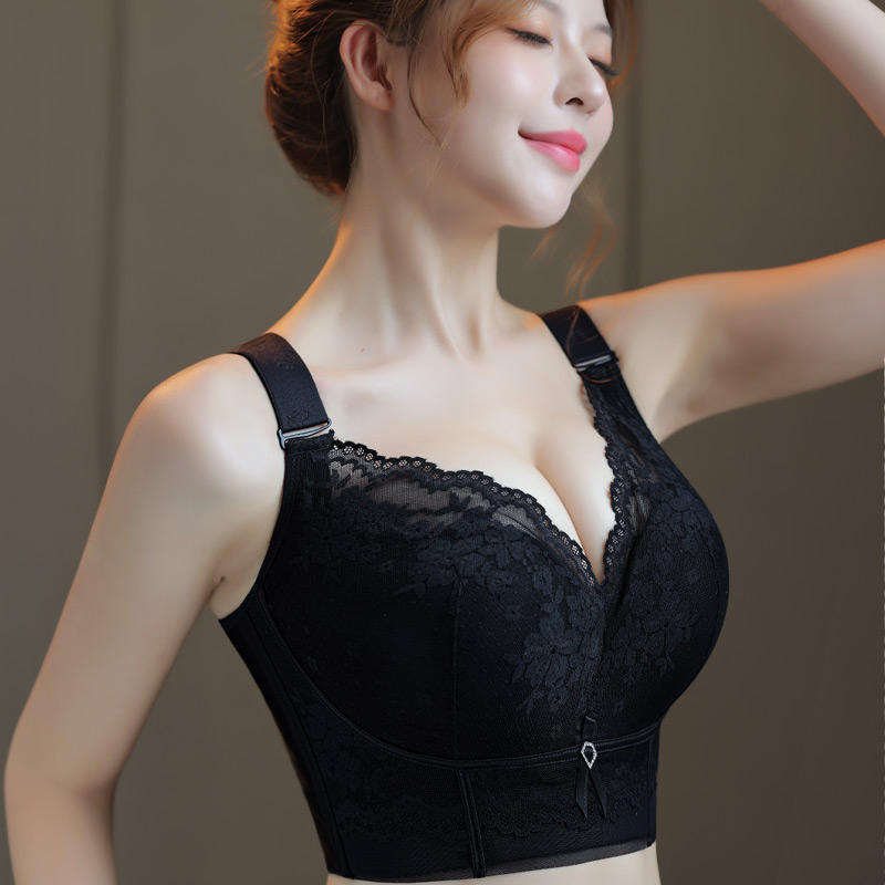有钢圈五排扣薄杯大码内衣女聚拢收副乳上托防下垂大胸文胸285款