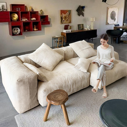 北欧灯芯绒沙发豆腐块可拆洗组合