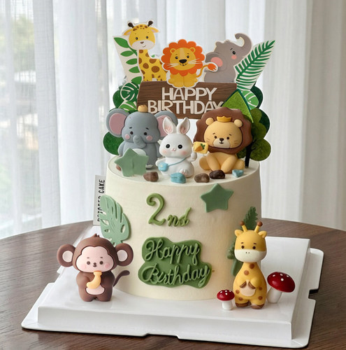 动物蛋糕装饰插件森林热带小动物园男孩儿童生日派对卡通软胶摆件