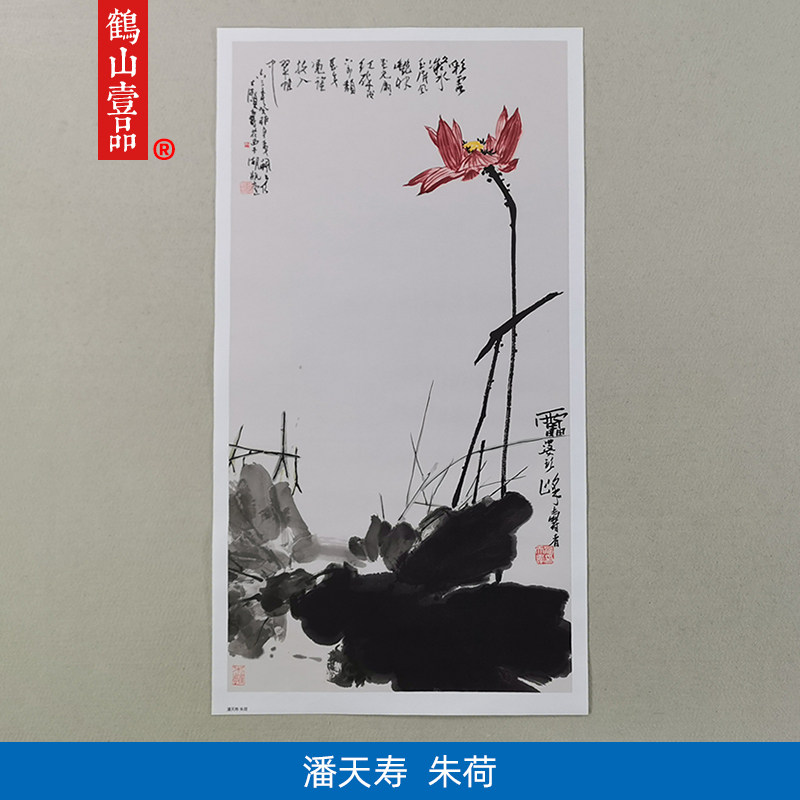 名画复制品潘天寿朱荷图写意水墨画花鸟画国画艺术微喷临摹装饰画
