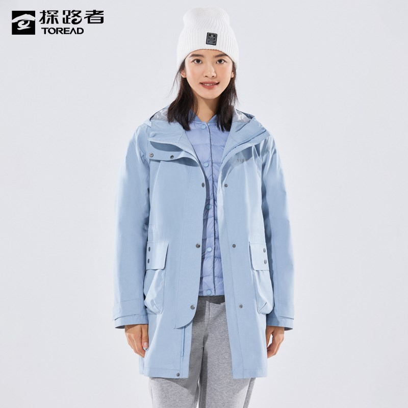 探路者冲锋衣女22秋冬新款户外防风保暖套羽绒登山服TAWWBK92724