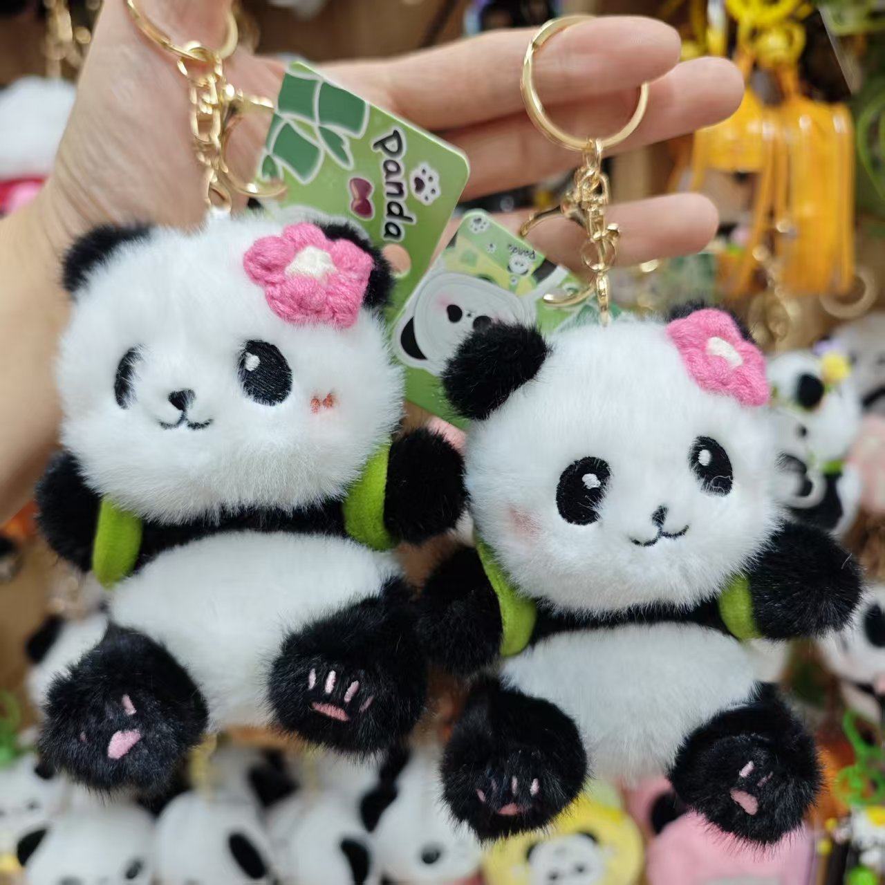 满49包邮熊猫基地同款正版花花熊猫毛绒玩具公仔背包挂件挂饰纪念