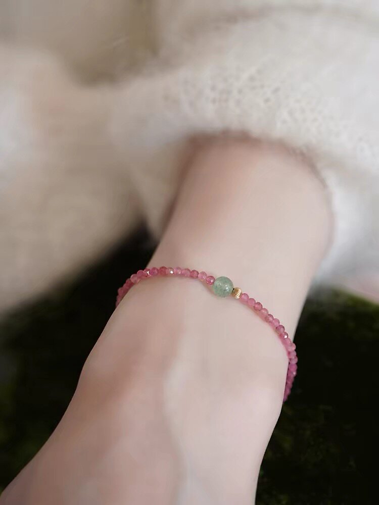 「胭脂珀」天然碧玺手串女小众精致轻奢设计感桃花粉串珠手链礼物