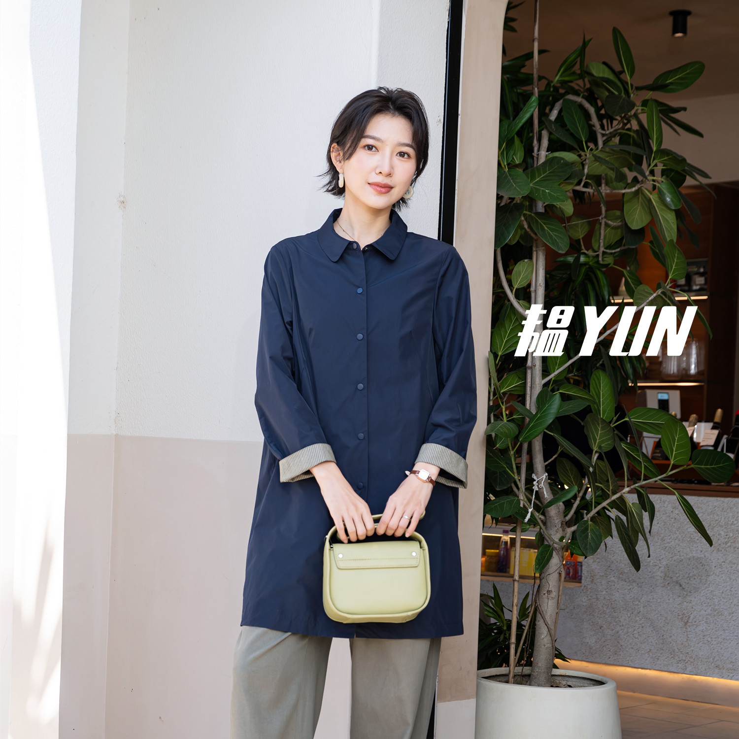 韫Yun春款中长翻领风衣显瘦女