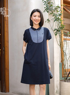休闲A型面条纹拼接女士连衣裙