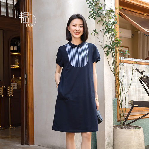 休闲A型面条纹拼接女士连衣裙