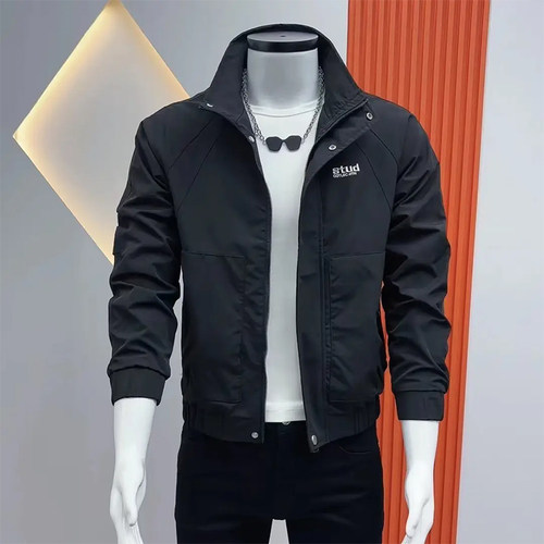 立领春秋修身刺绣男士夹克百搭