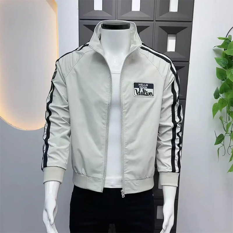 春秋新款男士外套夹克时尚韩版修身休闲帅气立领条纹百搭潮牌上衣