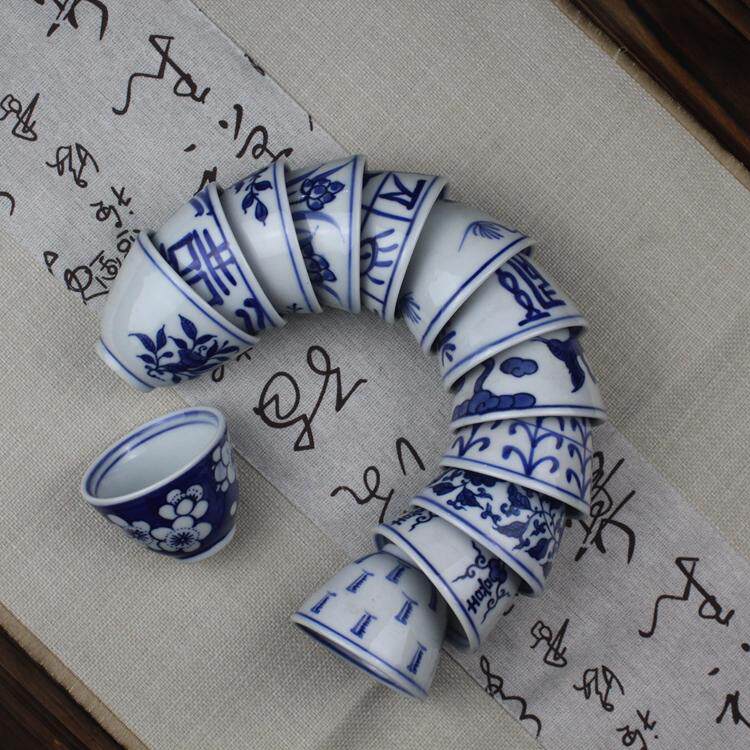 景德镇手工青花釉下彩茶具茶杯主人杯客杯冰梅单杯功夫茶具高温