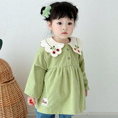 阿喜和悦女宝宝吃饭围兜幼儿园碎花儿童罩衣防水长袖 灯芯绒反穿衣